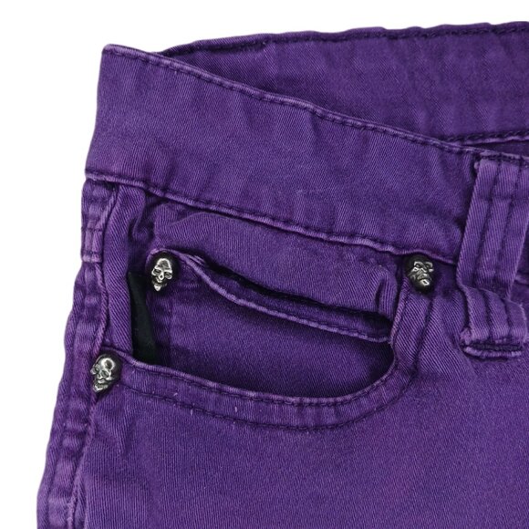 Tripp NYC Juniors Size 11 Capri Jeans Cut Off Purple Skull Stud Zipper - Picture 5 of 13